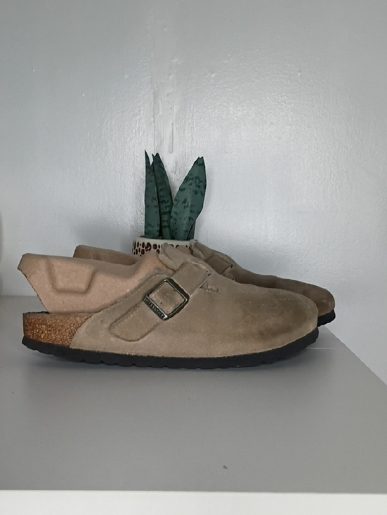 Birkenstock Shoes - Birkenstock Boston Taupe Suede Clog with Buckle size 38 women's 7 mens 5 Sharpe